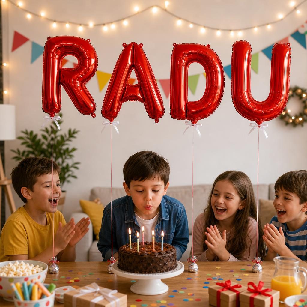 Baloane Folie Metalizate, , Set RADU, Heliu sau Aer, Pai inclus, 40 cm, Rosu 2