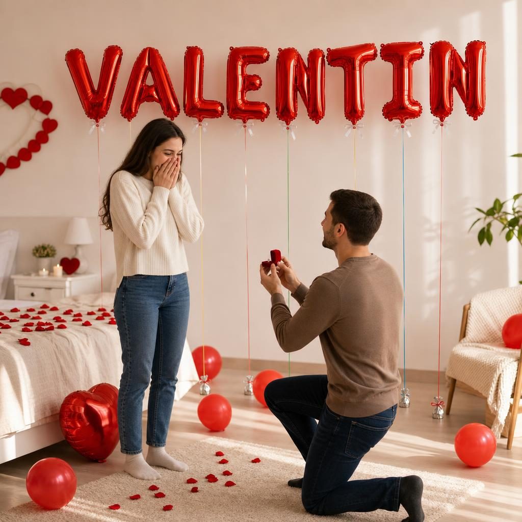 Baloane Folie Metalizate, , Set VALENTIN, Heliu sau Aer, Pai inclus, 40 cm, Rosu 2