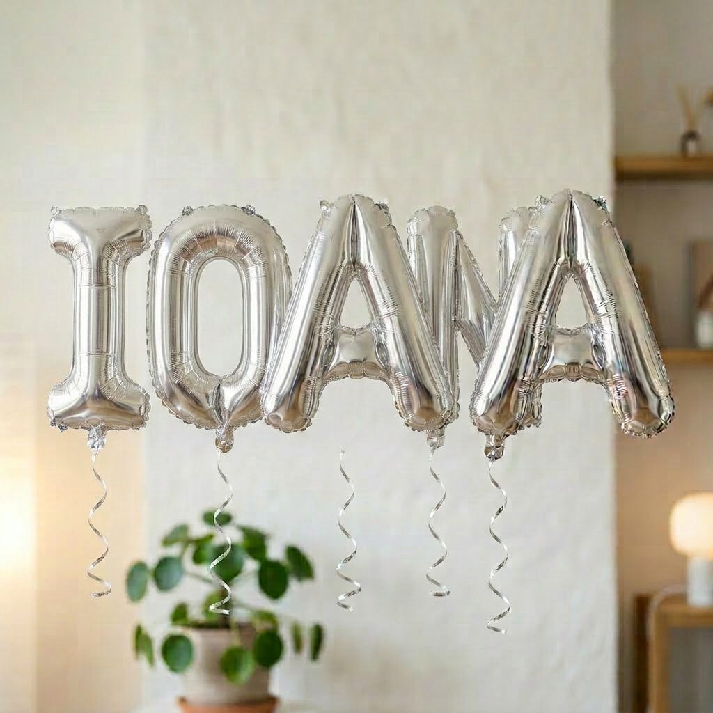 Baloane Folie Metalizate, , Set IOANA, Heliu sau Aer, Pai inclus, 40 cm, Argintiu