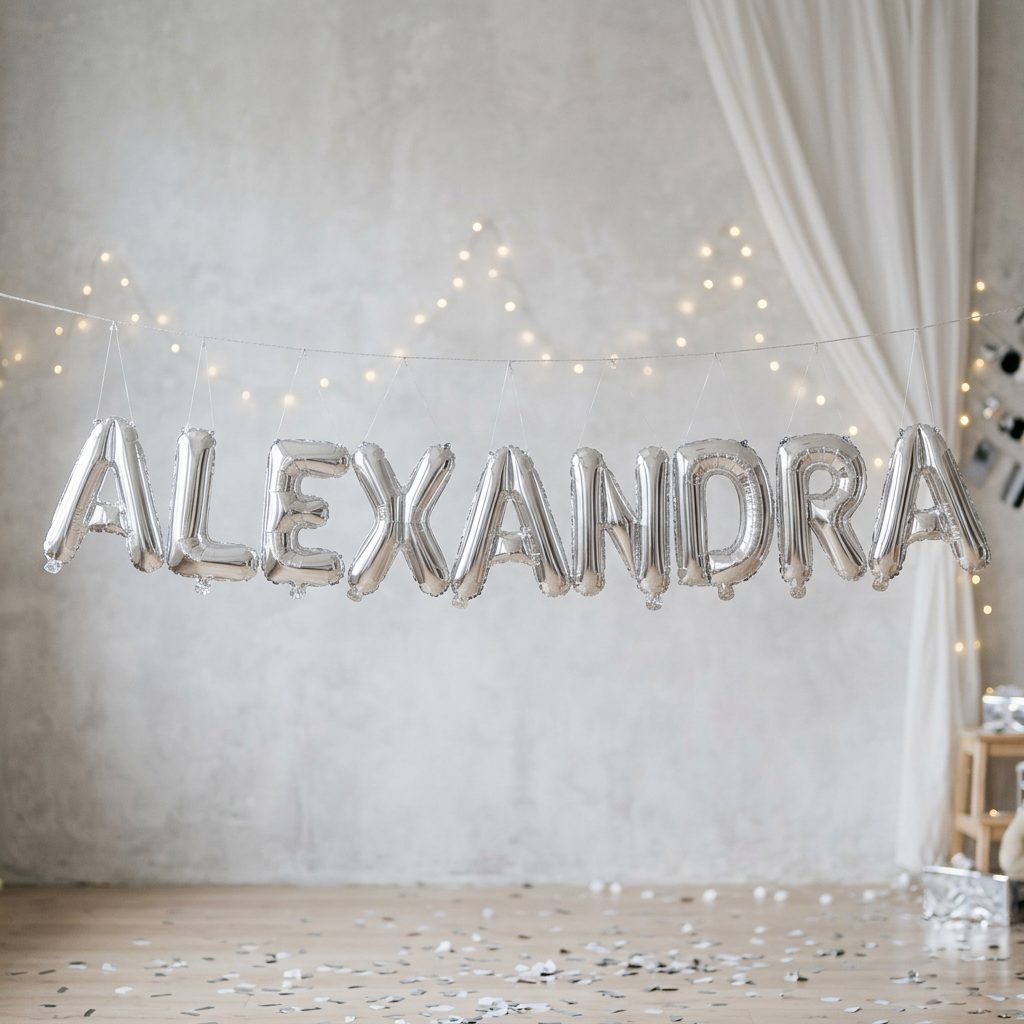 Baloane Folie Metalizate, , Set ALEXANDRA, Heliu sau Aer, Pai inclus, 40 cm, Argintiu