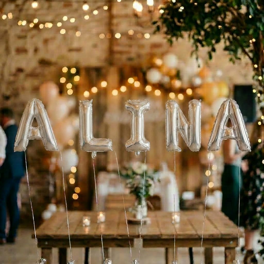 Baloane Folie Metalizate, , Set ALINA, Heliu sau Aer, Pai inclus, 40 cm, Argintiu