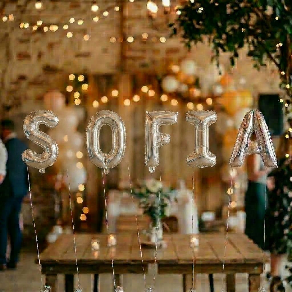 Baloane Folie Metalizate, , Set SOFIA, Heliu sau Aer, Pai inclus, 40 cm, Argintiu