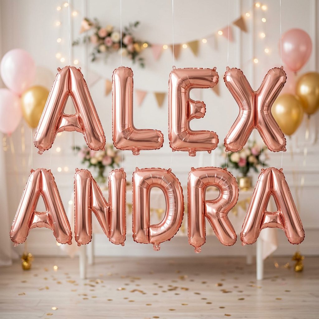 Baloane Folie Metalizate, , Set ALEXANDRA, Heliu sau Aer, Pai inclus, 40 cm, Rose Gold
