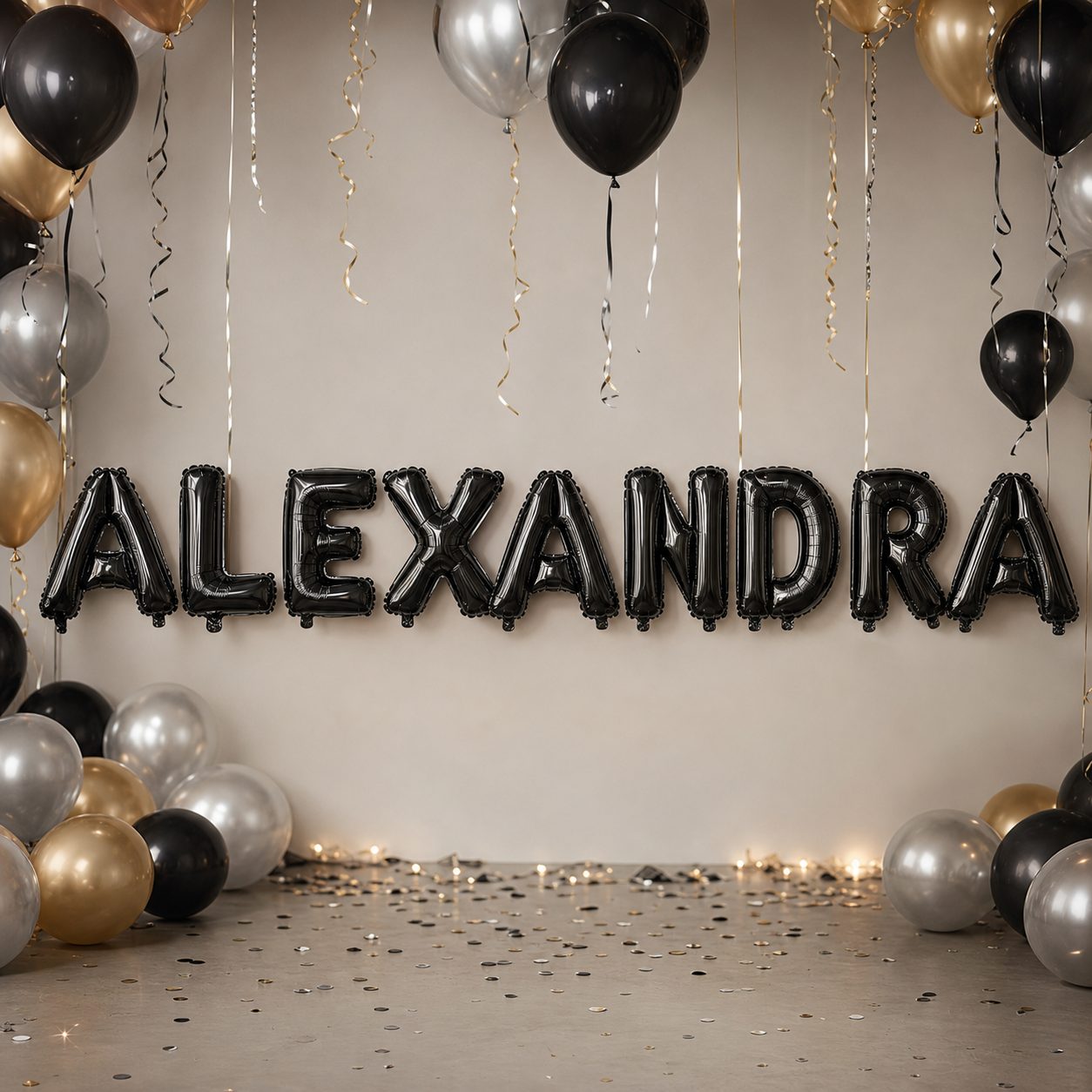 Baloane Folie Metalizate, , Set ALEXANDRA, Heliu sau Aer, Pai inclus, 40 cm, Negru