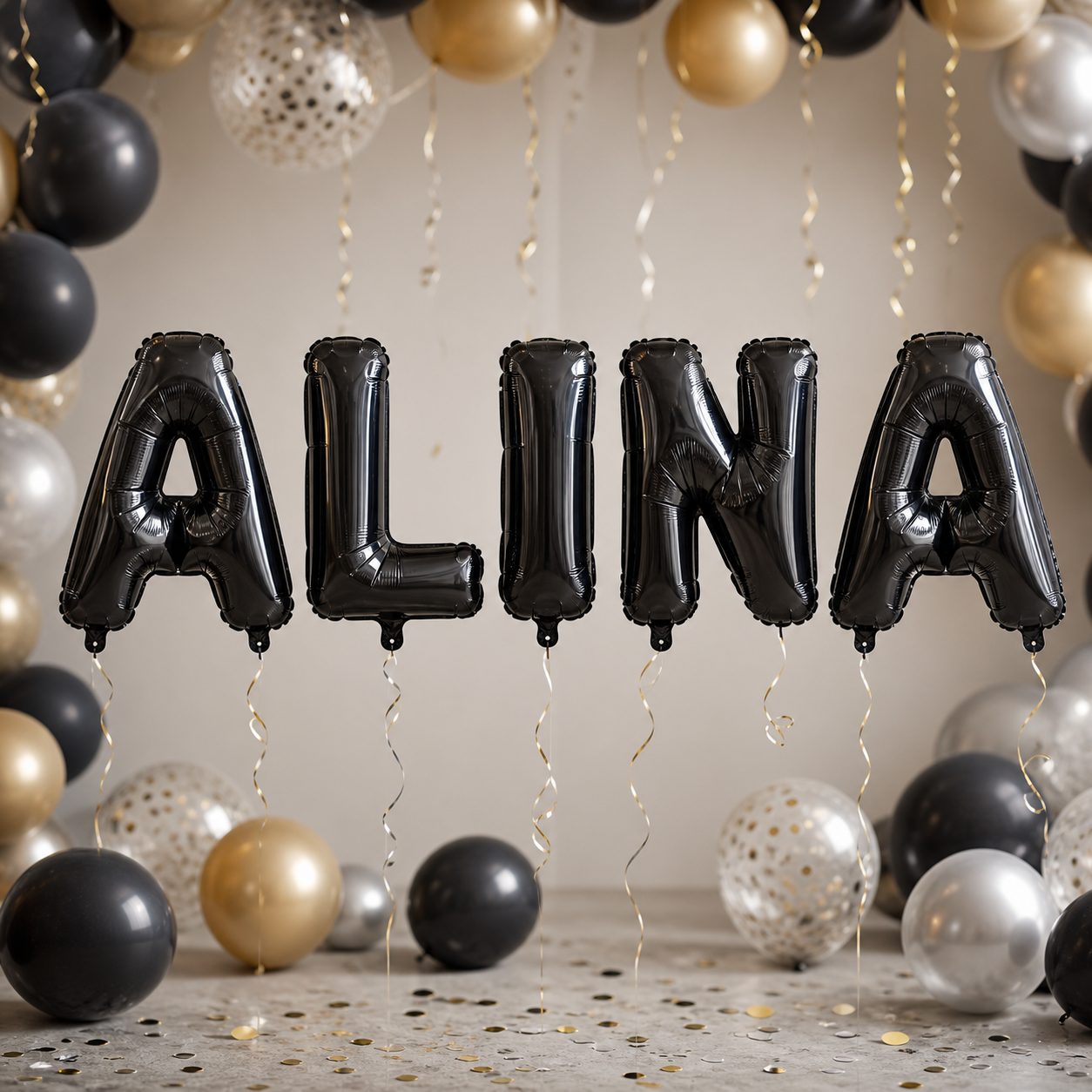 Baloane Folie Metalizate, , Set ALINA, Heliu sau Aer, Pai inclus, 40 cm, Negru