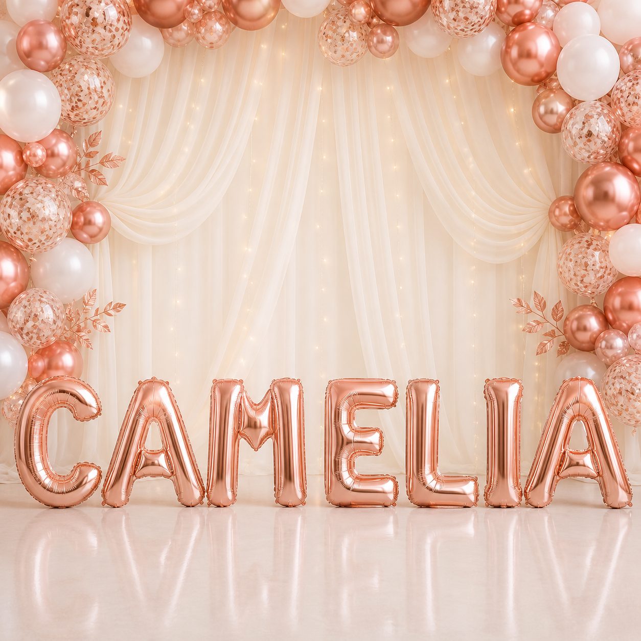 Baloane Folie Metalizate, , Set CAMELIA, Heliu sau Aer, Pai inclus, 40 cm, Rose Gold