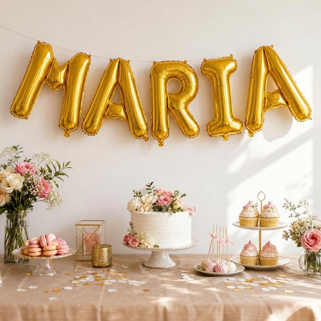 Baloane Folie Metalizate, , Set MARIA, Heliu sau Aer, Pai inclus, 40 cm, Auriu 2