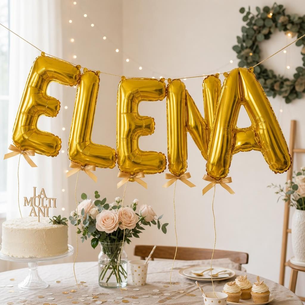 Baloane Folie Metalizate, , Set ELENA, Heliu sau Aer, Pai inclus, 40 cm, Auriu 2