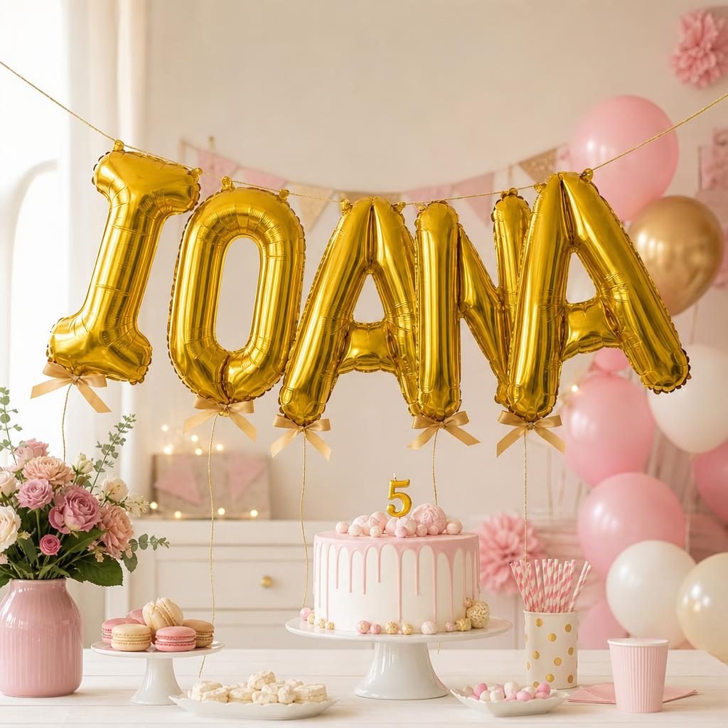 Baloane Folie Metalizate, , Set IOANA, Heliu sau Aer, Pai inclus, 40 cm, Auriu 2