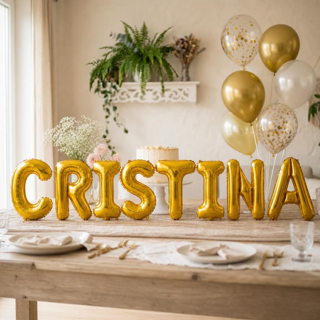 Baloane Folie Metalizate, , Set CRISTINA, Heliu sau Aer, Pai inclus, 40 cm, Auriu 2