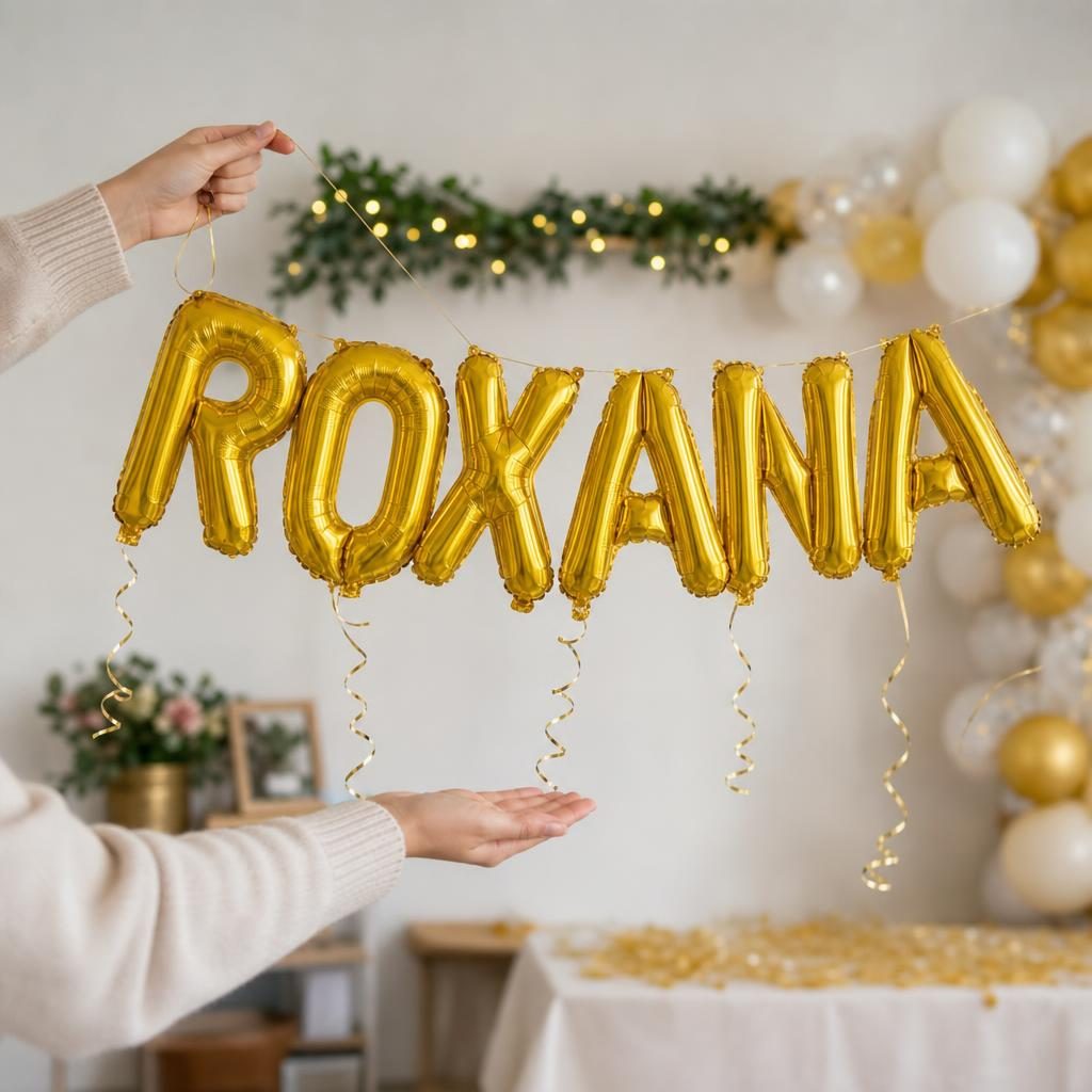 Baloane Folie Metalizate, , Set ROXANA, Heliu sau Aer, Pai inclus, 40 cm, Auriu 4