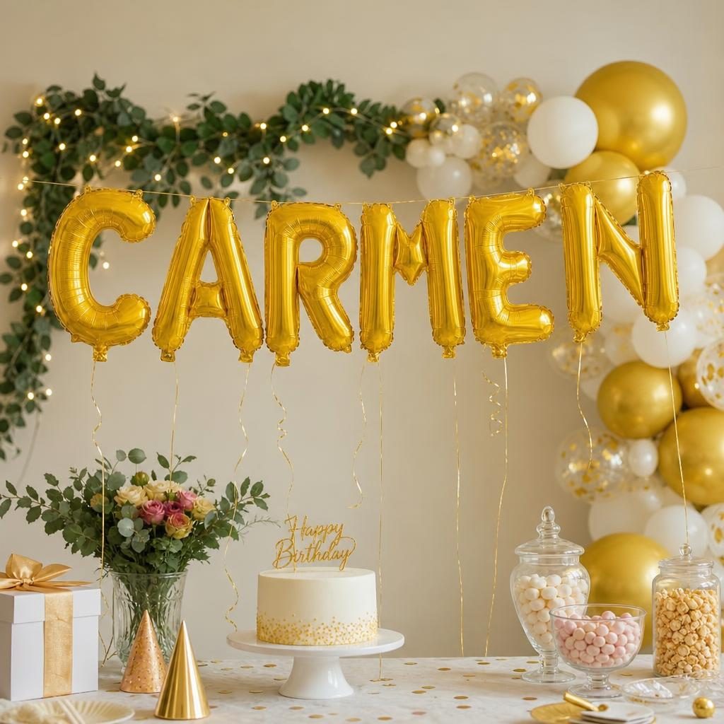 Baloane Folie Metalizate, , Set CARMEN, Heliu sau Aer, Pai inclus, 40 cm, Auriu 2