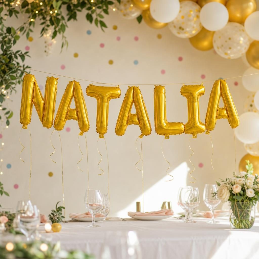 Baloane Folie Metalizate, , Set NATALIA, Heliu sau Aer, Pai inclus, 40 cm, Auriu 2