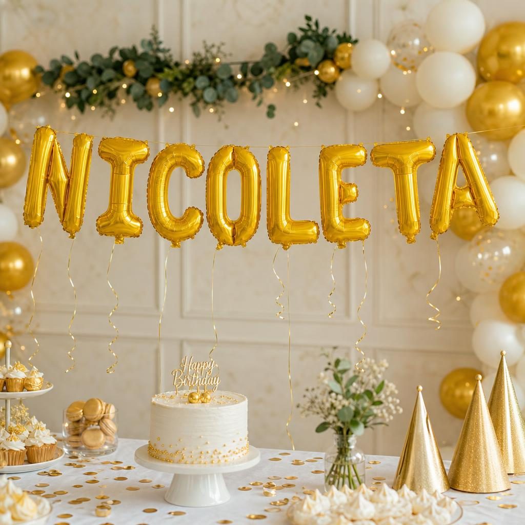 Baloane Folie Metalizate, , Set NICOLETA, Heliu sau Aer, Pai inclus, 40 cm, Auriu 2