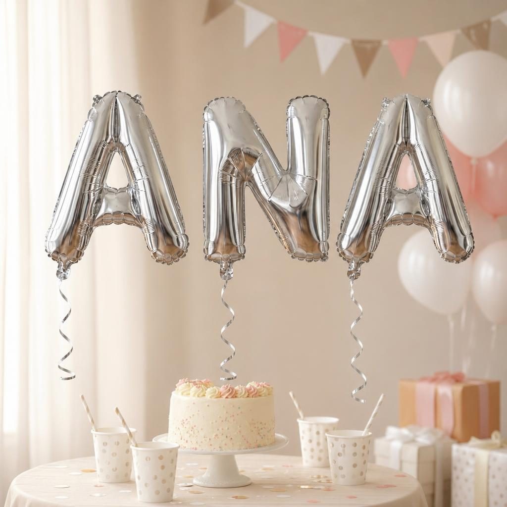 Baloane Folie Metalizate, , Set ANA, Heliu sau Aer, Pai inclus, 40 cm, Argintiu 2
