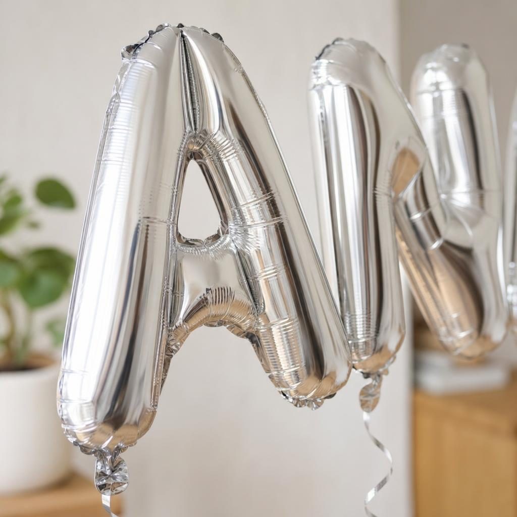 Baloane Folie Metalizate, , Set ANA, Heliu sau Aer, Pai inclus, 40 cm, Argintiu 3