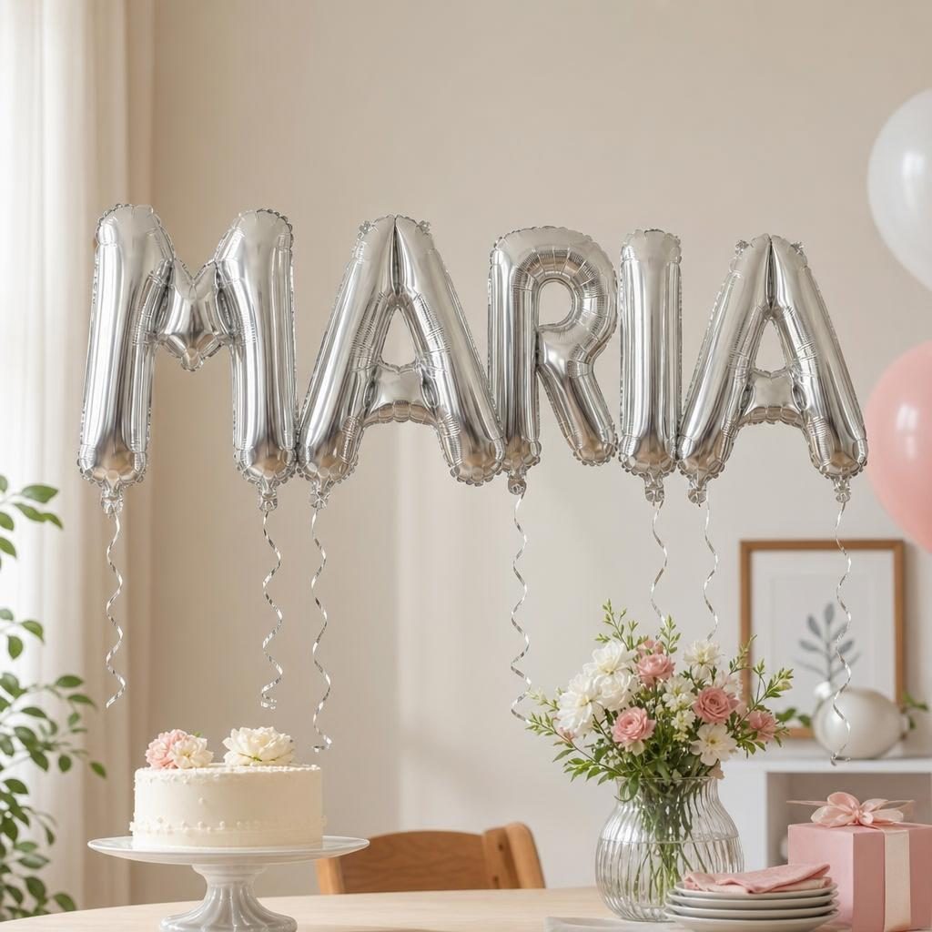 Baloane Folie Metalizate, , Set MARIA, Heliu sau Aer, Pai inclus, 40 cm, Argintiu 2