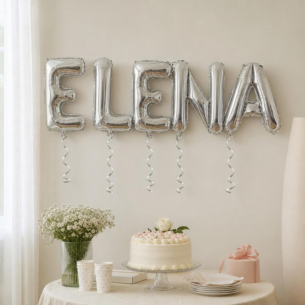 Baloane Folie Metalizate, , Set ELENA, Heliu sau Aer, Pai inclus, 40 cm, Argintiu 2