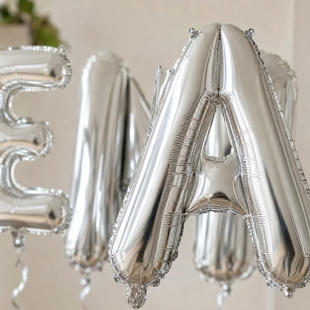 Baloane Folie Metalizate, , Set ELENA, Heliu sau Aer, Pai inclus, 40 cm, Argintiu 3