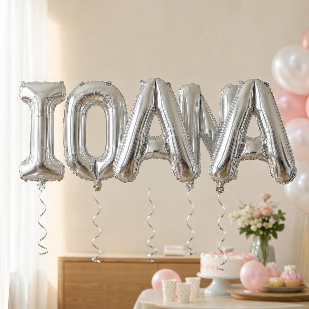 Baloane Folie Metalizate, , Set IOANA, Heliu sau Aer, Pai inclus, 40 cm, Argintiu 2