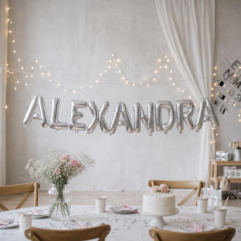 Baloane Folie Metalizate, , Set ALEXANDRA, Heliu sau Aer, Pai inclus, 40 cm, Argintiu 2
