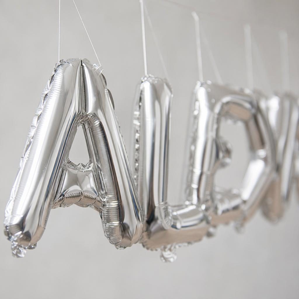 Baloane Folie Metalizate, , Set ALEXANDRA, Heliu sau Aer, Pai inclus, 40 cm, Argintiu 3