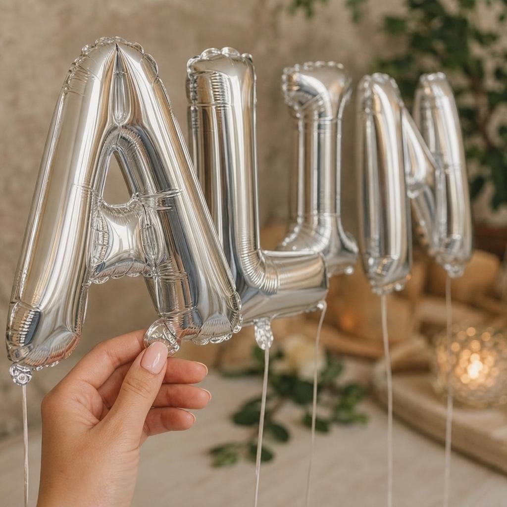 Baloane Folie Metalizate, , Set ALINA, Heliu sau Aer, Pai inclus, 40 cm, Argintiu 3