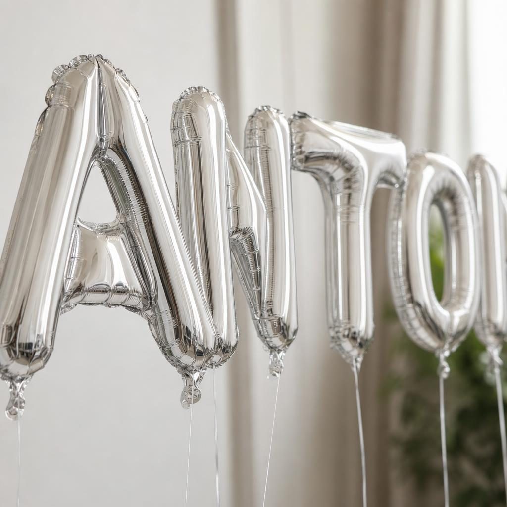 Baloane Folie Metalizate, , Set ANTONIA, Heliu sau Aer, Pai inclus, 40 cm, Argintiu 3