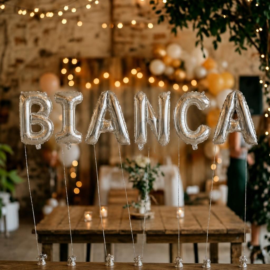 Baloane Folie Metalizate, , Set BIANCA, Heliu sau Aer, Pai inclus, 40 cm, Argintiu 2