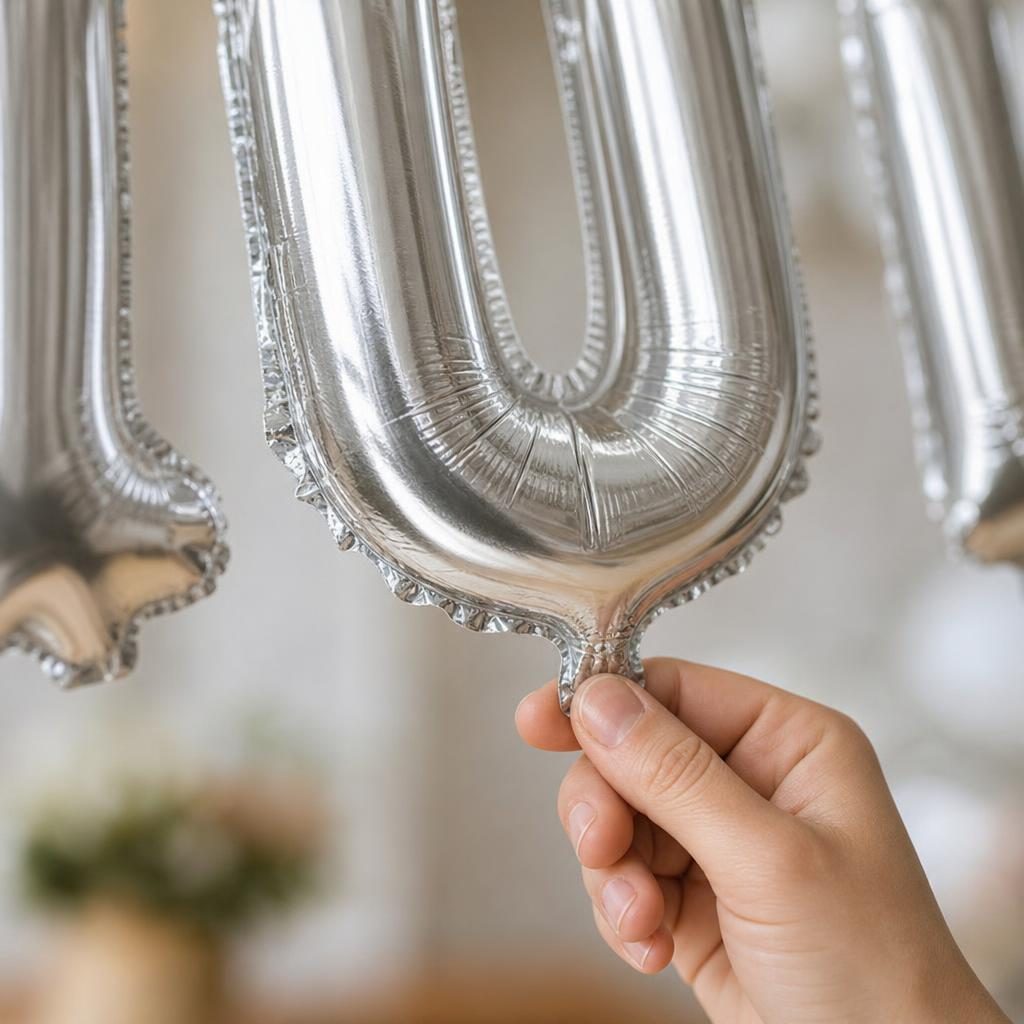 Baloane Folie Metalizate, , Set IULIA, Heliu sau Aer, Pai inclus, 40 cm, Argintiu 3