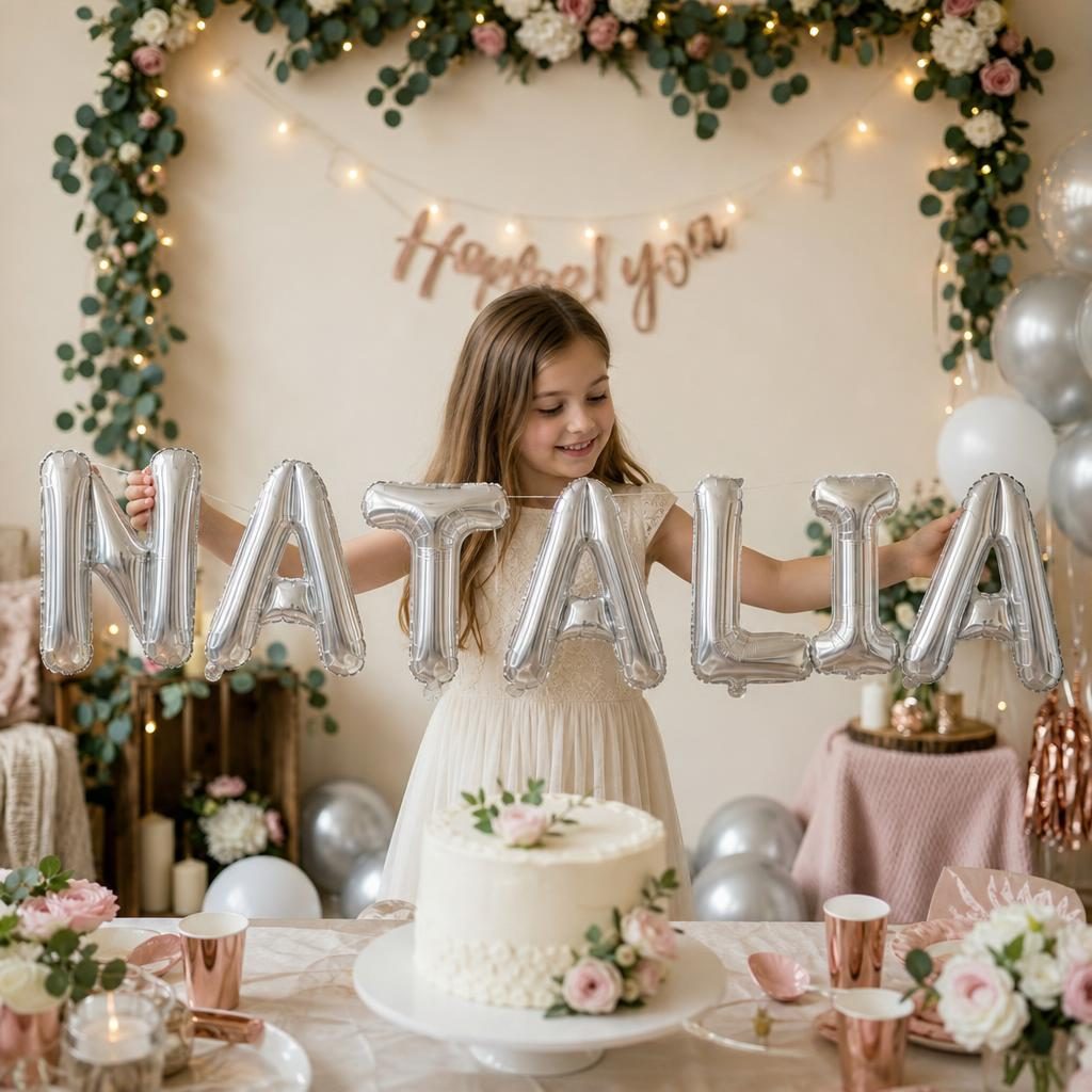 Baloane Folie Metalizate, , Set NATALIA, Heliu sau Aer, Pai inclus, 40 cm, Argintiu 2