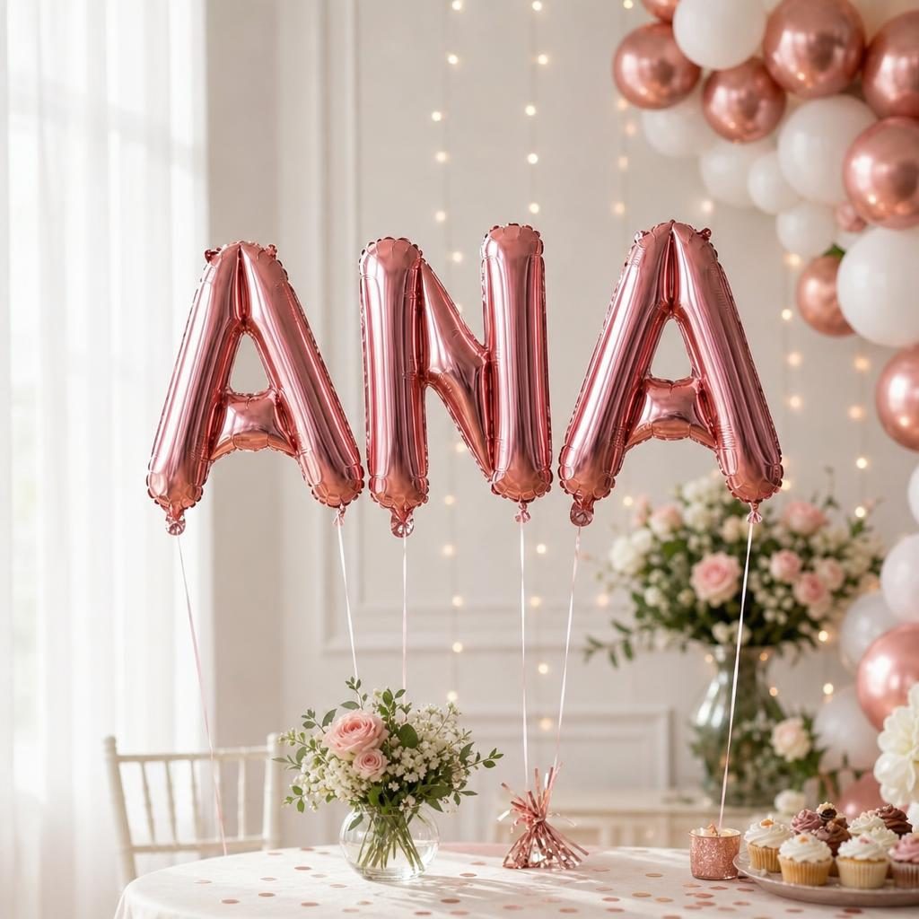 Baloane Folie Metalizate, , Set ANA, Heliu sau Aer, Pai inclus, 40 cm, Rose Gold 2