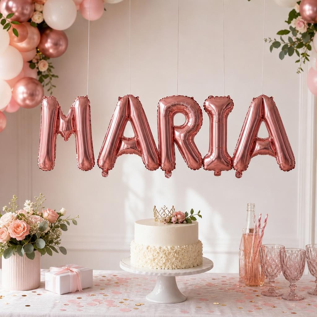 Baloane Folie Metalizate, , Set MARIA, Heliu sau Aer, Pai inclus, 40 cm, Rose Gold 2
