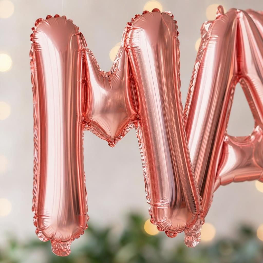 Baloane Folie Metalizate, , Set MARIA, Heliu sau Aer, Pai inclus, 40 cm, Rose Gold 3