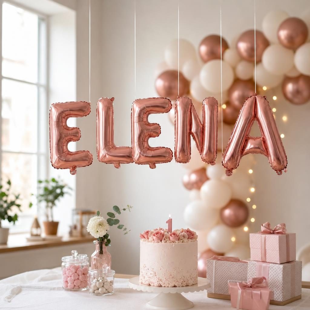 Baloane Folie Metalizate, , Set ELENA, Heliu sau Aer, Pai inclus, 40 cm, Rose Gold 2