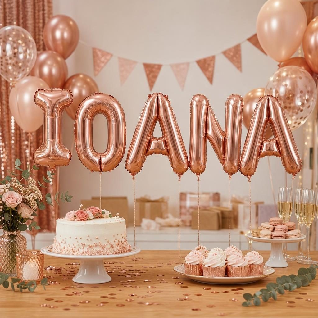 Baloane Folie Metalizate, , Set IOANA, Heliu sau Aer, Pai inclus, 40 cm, Rose Gold 2