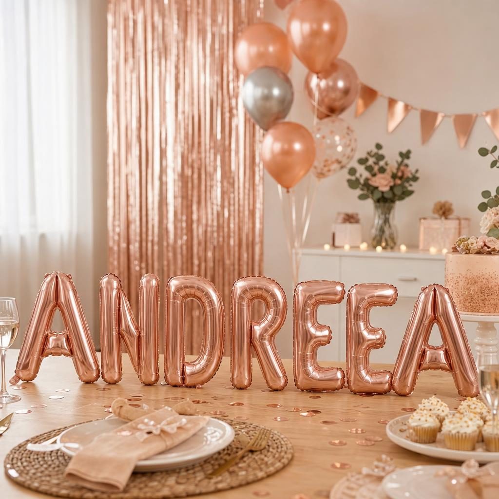 Baloane Folie Metalizate, , Set ANDREEA, Heliu sau Aer, Pai inclus, 40 cm, Rose Gold 2