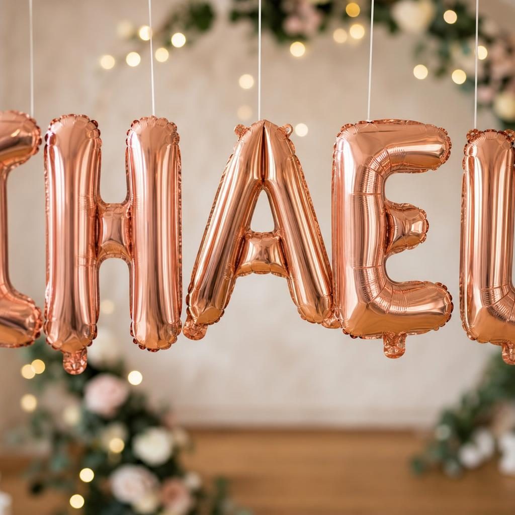Baloane Folie Metalizate, , Set MIHAELA, Heliu sau Aer, Pai inclus, 40 cm, Rose Gold 3