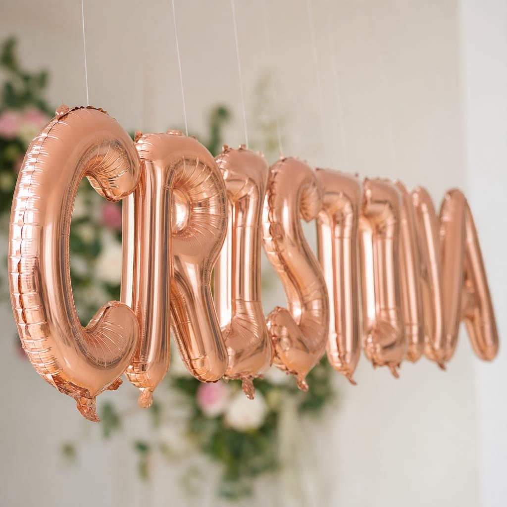 Baloane Folie Metalizate, , Set CRISTINA, Heliu sau Aer, Pai inclus, 40 cm, Rose Gold 3