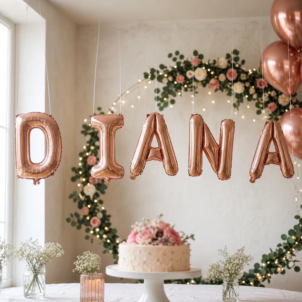 Baloane Folie Metalizate, , Set DIANA, Heliu sau Aer, Pai inclus, 40 cm, Rose Gold 2