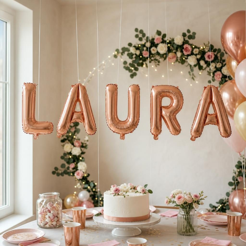 Baloane Folie Metalizate, , Set LAURA, Heliu sau Aer, Pai inclus, 40 cm, Rose Gold 2