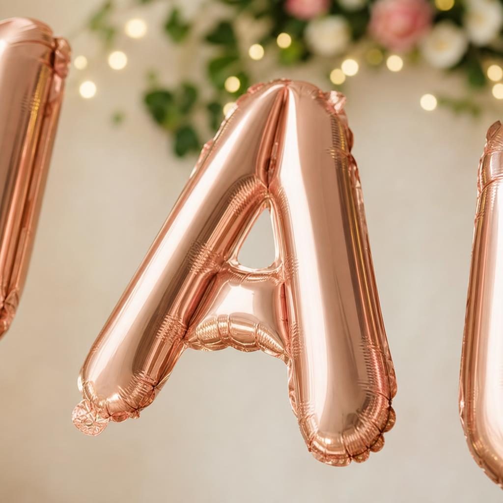 Baloane Folie Metalizate, , Set LAURA, Heliu sau Aer, Pai inclus, 40 cm, Rose Gold 3