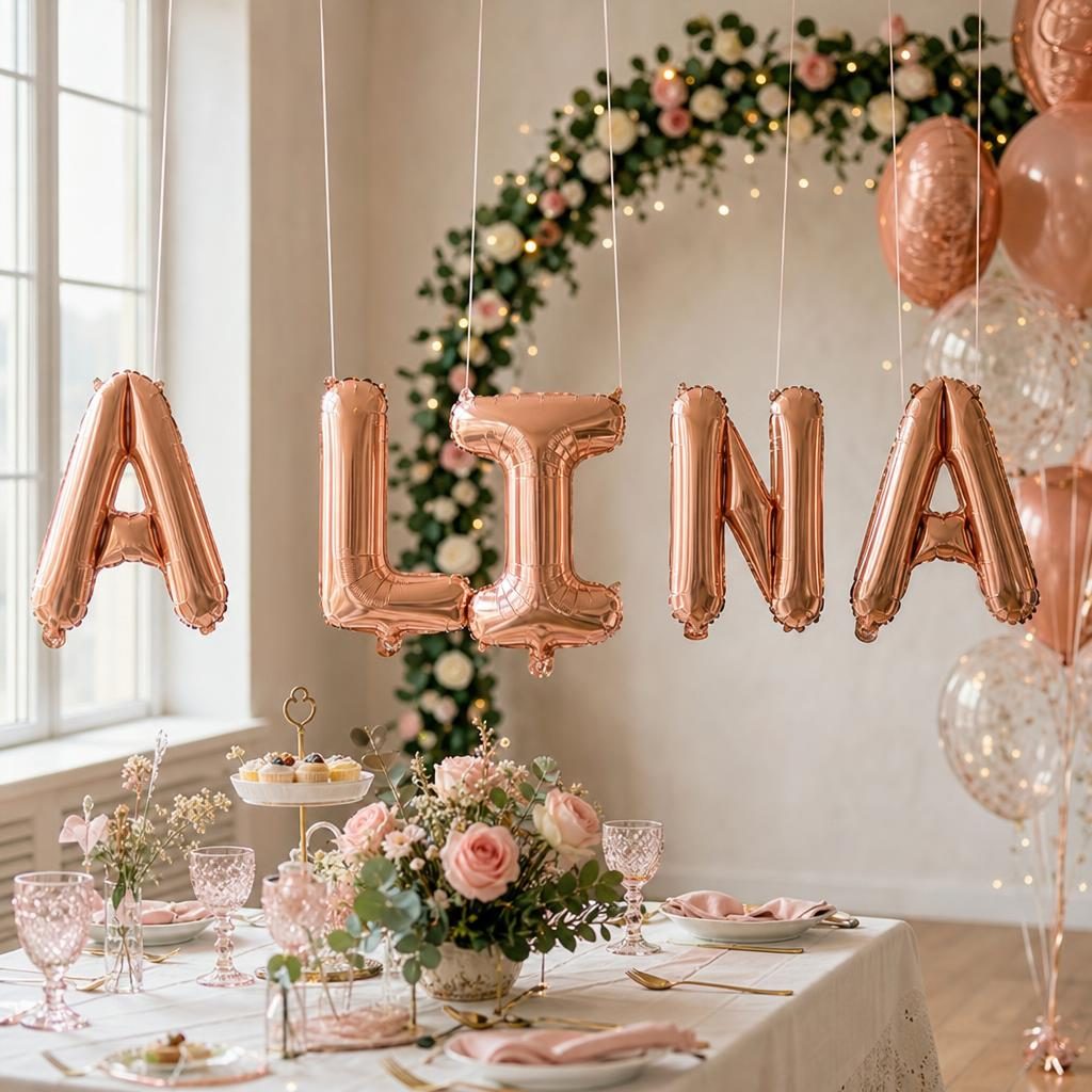 Baloane Folie Metalizate, , Set ALINA, Heliu sau Aer, Pai inclus, 40 cm, Rose Gold 2