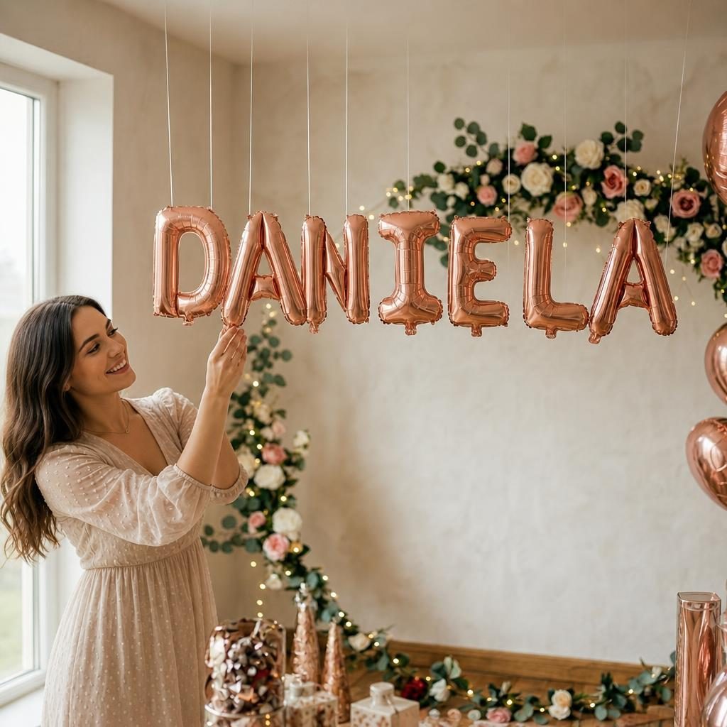 Baloane Folie Metalizate, , Set DANIELA, Heliu sau Aer, Pai inclus, 40 cm, Rose Gold 2