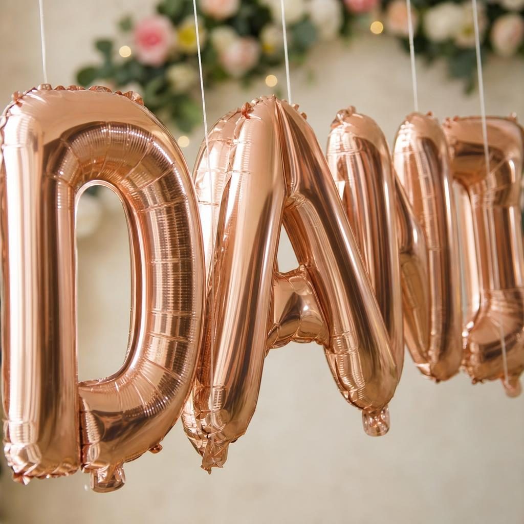 Baloane Folie Metalizate, , Set DANIELA, Heliu sau Aer, Pai inclus, 40 cm, Rose Gold 3
