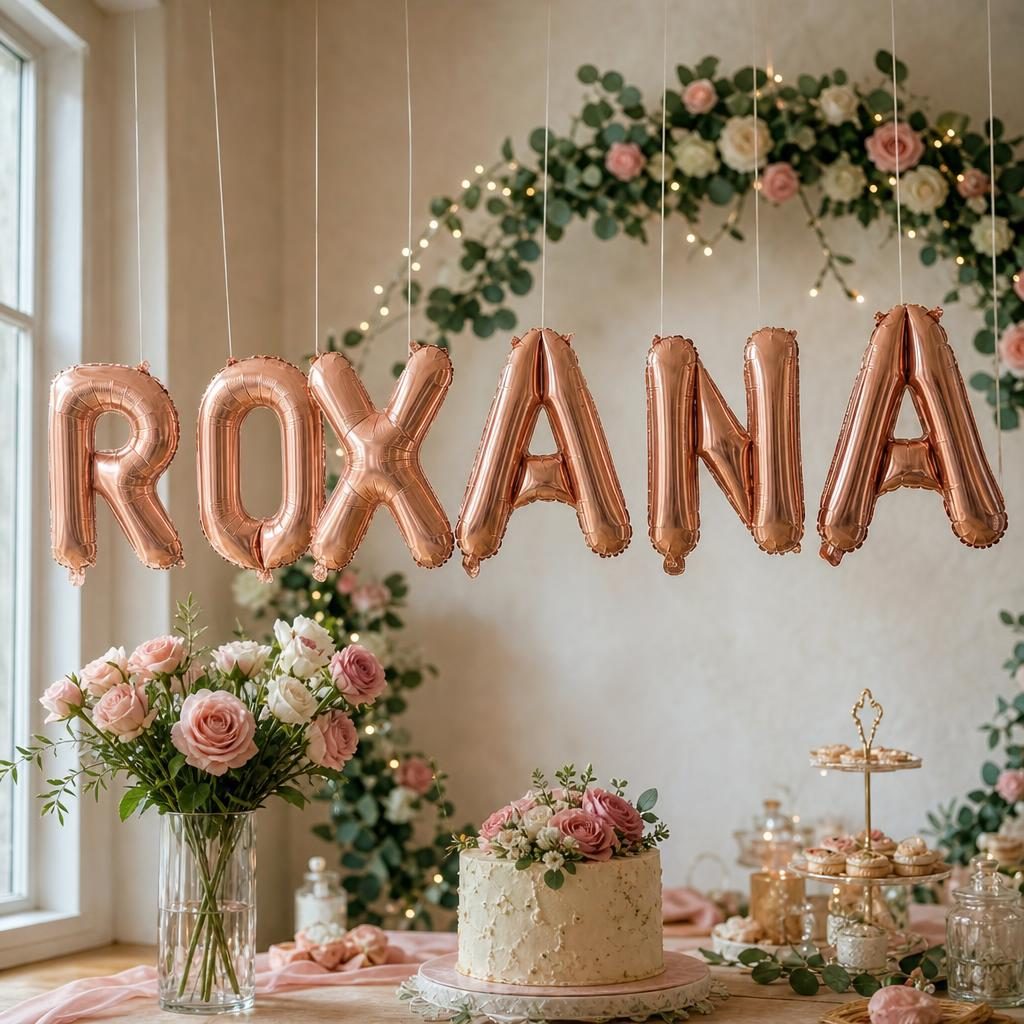 Baloane Folie Metalizate, , Set ROXANA, Heliu sau Aer, Pai inclus, 40 cm, Rose Gold 2