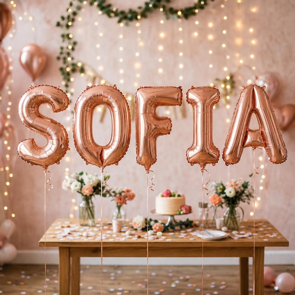 Baloane Folie Metalizate, , Set SOFIA, Heliu sau Aer, Pai inclus, 40 cm, Rose Gold 2