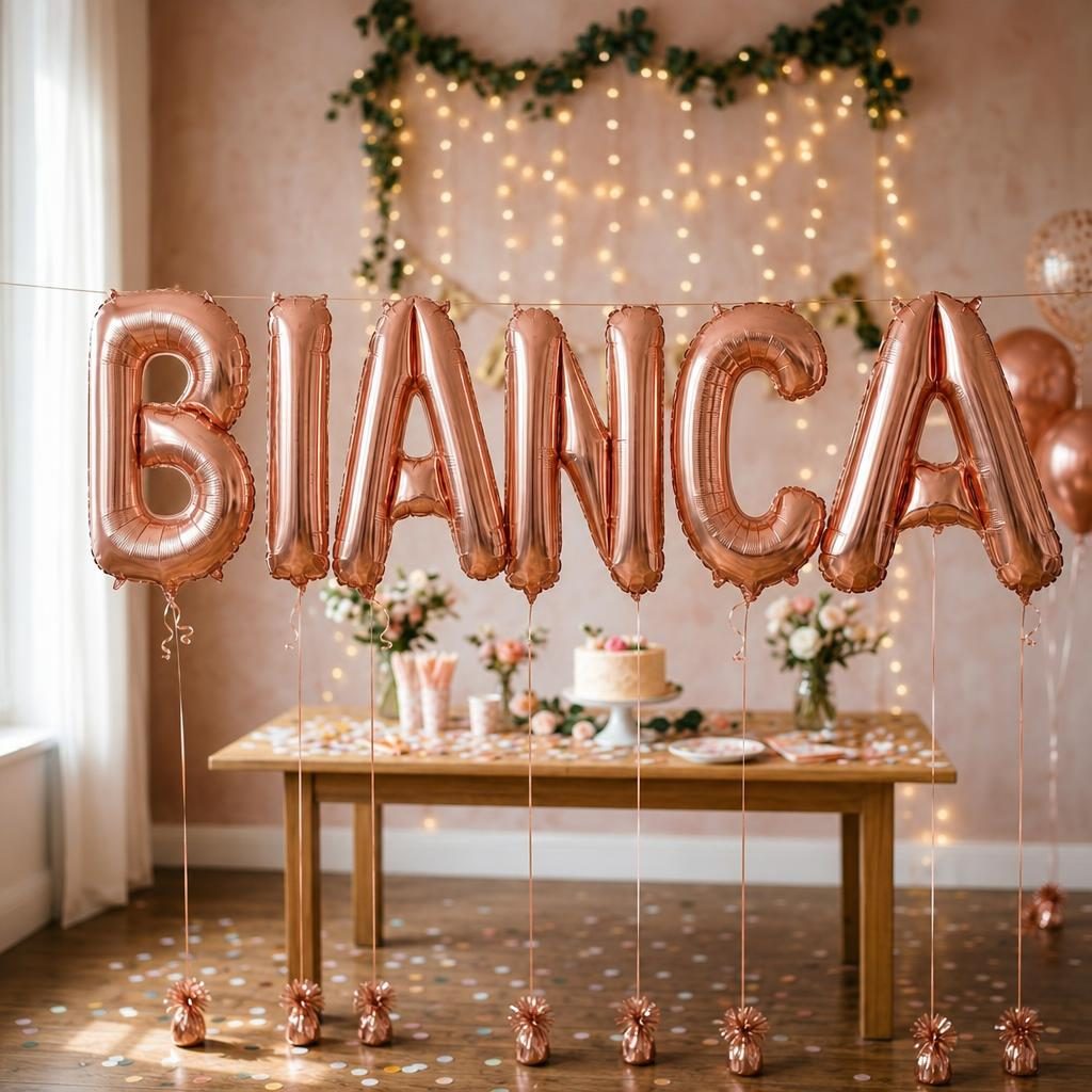 Baloane Folie Metalizate, , Set BIANCA, Heliu sau Aer, Pai inclus, 40 cm, Rose Gold 2