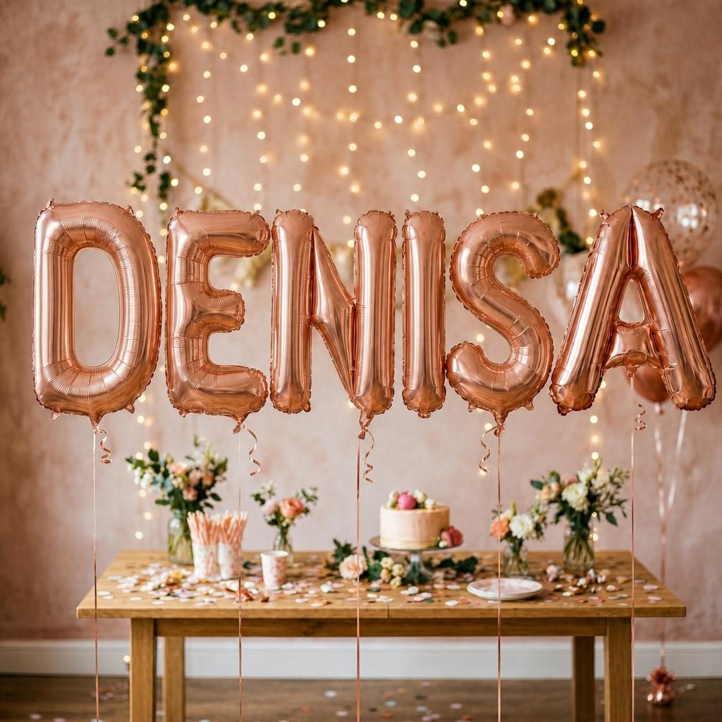 Baloane Folie Metalizate, , Set DENISA, Heliu sau Aer, Pai inclus, 40 cm, Rose Gold 2