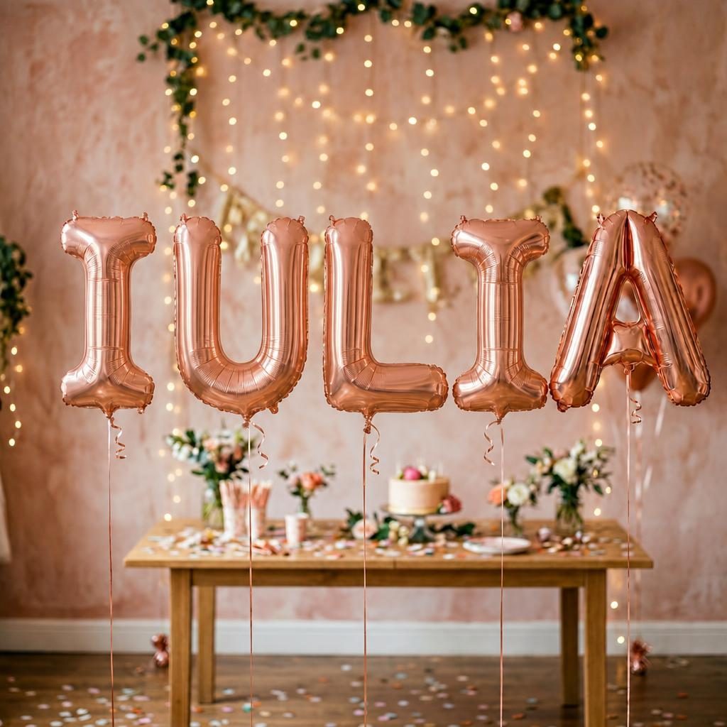 Baloane Folie Metalizate, , Set IULIA, Heliu sau Aer, Pai inclus, 40 cm, Rose Gold 2